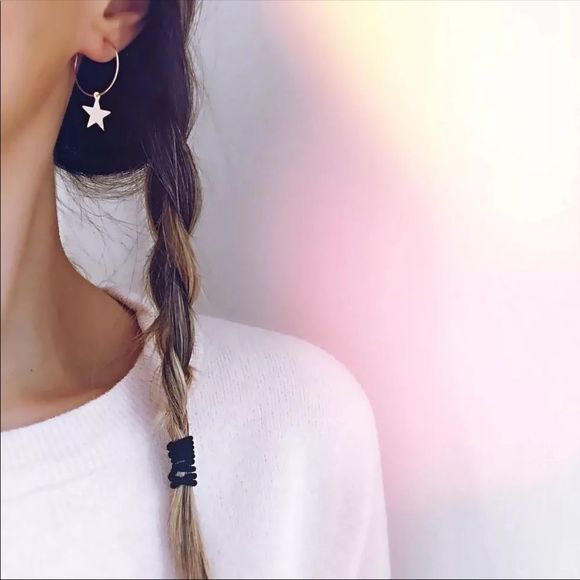 Earrings Silver Dangling Star on Hoops - Picture 7 of 7